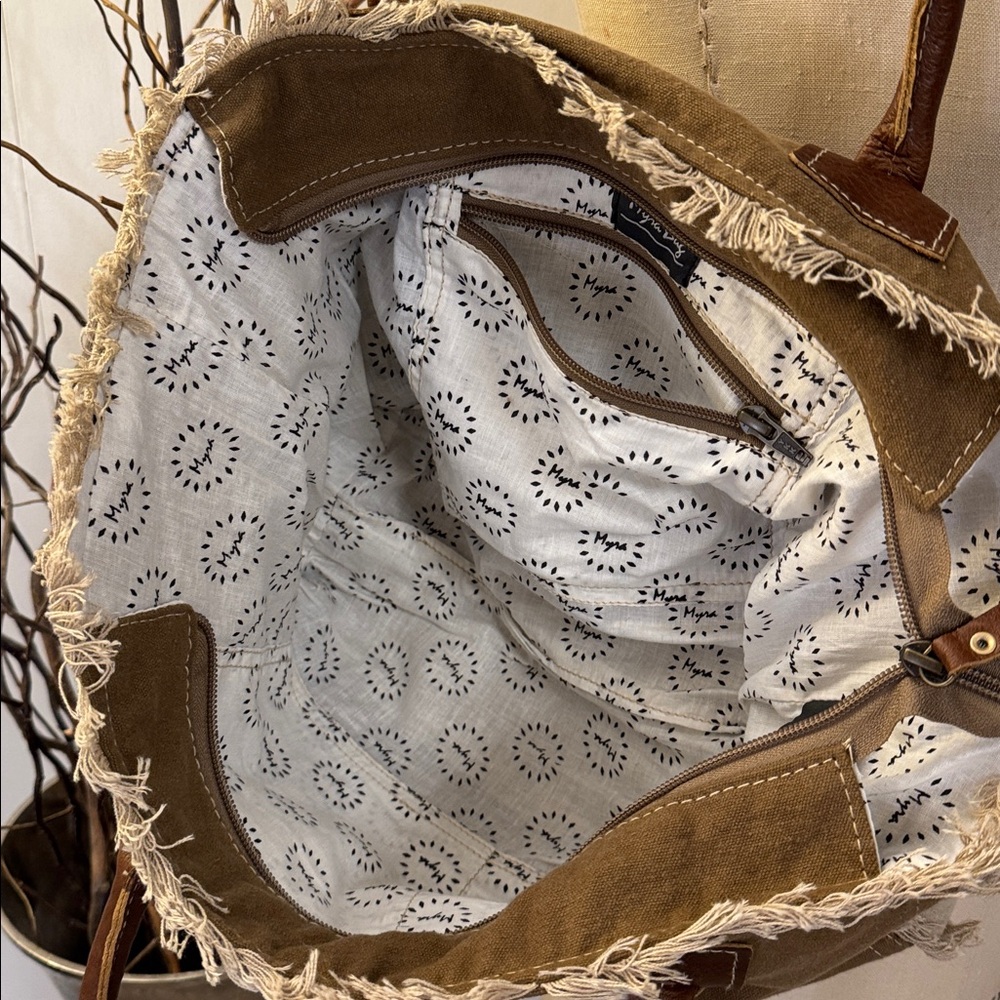 Myra Bag Rustic Brown and Tan Canvas Shoulder Bag - Picture 3 of 4